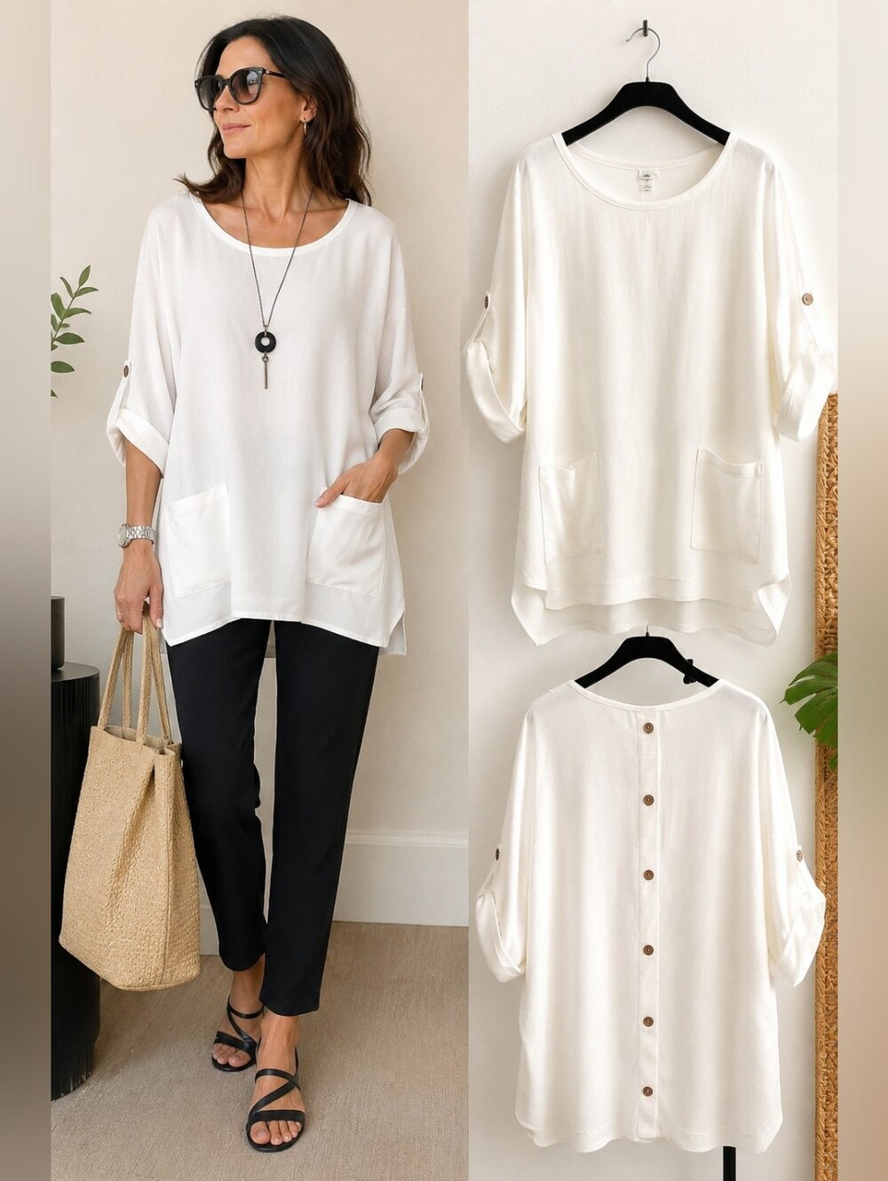 Joseph Ribkoff White Tunic Top US 12 Pockets